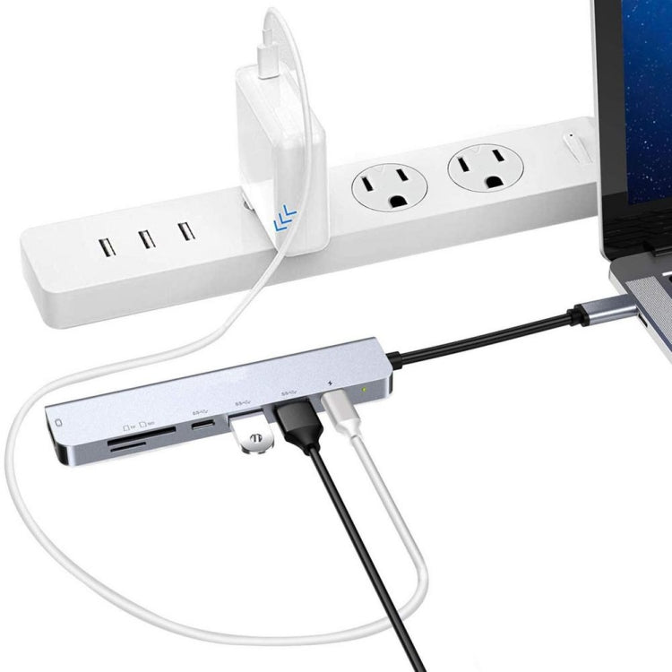 7 in 1 Type-C to HDMI + SD/TF + 2 x Type-C + 2 x USB3.0 Multi-function Splitter Adapter