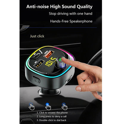 BT08D FM Transmitter Hands-free Car Kit MP3 Audio Player with QC3.0 + PD18W 5A Auto Fast Charger FM Modulator, BT08D