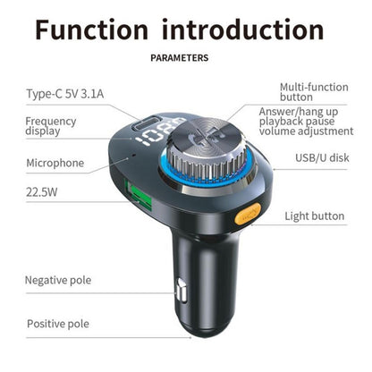 C18 Car Audio Receiver 3.1A Quick Charge USB Device BT 5.0 Color LED Backlight FM Transmitter, C18