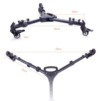 YUNTENG 900 Aluminium Alloy Camera Tripod Foot Wheel Tripod Pulley Base, Load 15KG, 900
