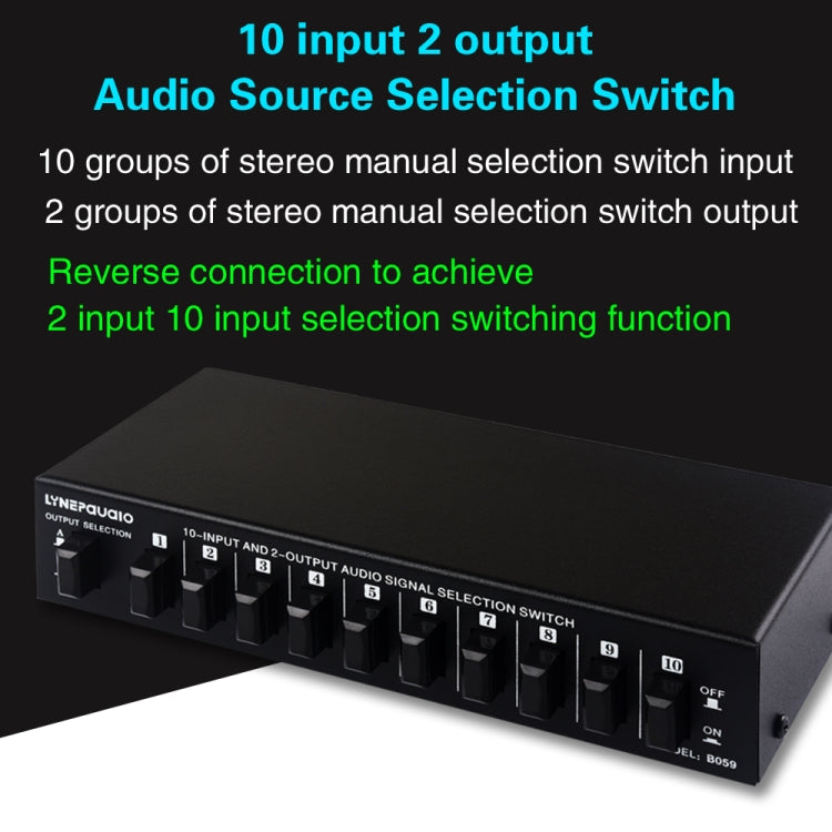 B059 10 In 2 Out / 2 In 10 Out 2-Way RCA Switch Audio Frequency Signal Select Shift Device Loudspeaker Box, B059