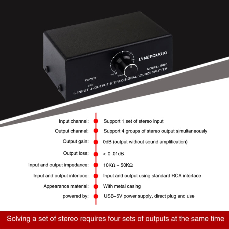 1 In 4 Out Audio Frequency Signal Distribute Device Non Consumption Output RCA Interface, 1 In 4 Out RCA Interface