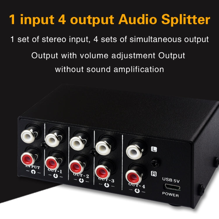 1 In 4 Out Audio Frequency Signal Distribute Device Non Consumption Output RCA Interface, 1 In 4 Out RCA Interface