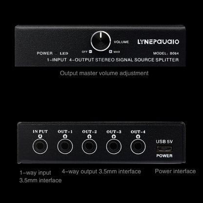 1 In 4 Out Audio Frequency Signal Splitter Distribute Device, Non Consumption, 3.5mm Interface Output, 1 In 4 Out 3.5mm Interface