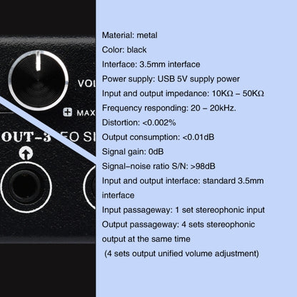 1 In 4 Out Audio Frequency Signal Splitter Distribute Device, Non Consumption, 3.5mm Interface Output, 1 In 4 Out 3.5mm Interface