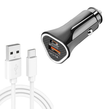TE-P23 38W PD 20W USB-C / Type-C + QC3. 0 USB Triangle Car Charger + USB to USB-C / Type-C Data Cable, Length: 1m, with Type-C Cable