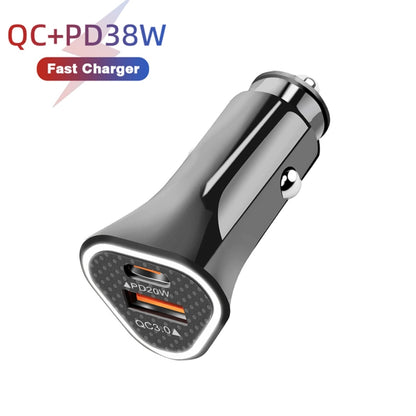 TE-P23 38W PD 20W USB-C / Type-C + QC3. 0 USB Triangle Car Charger + USB to 8 Pin Data Cable, Length: 1m, with 8 Pin Cable