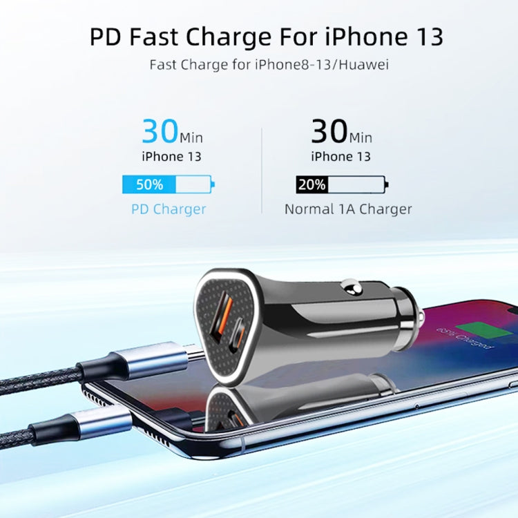 TE-P23 38W PD 20W USB-C / Type-C + QC3. 0 USB Triangle Car Charger + USB to 8 Pin Data Cable, Length: 1m, with 8 Pin Cable