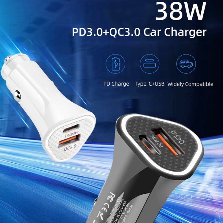 TE-P23 38W PD 20W USB-C / Type-C + QC3. 0 USB Triangle Car Charger + USB to 8 Pin Data Cable, Length: 1m, with 8 Pin Cable