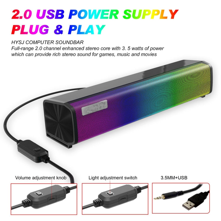 Q9 10W USB Soundbar Home Theater PC Surround Sound Box Wired Computer Speaker with RGB Light, Q9