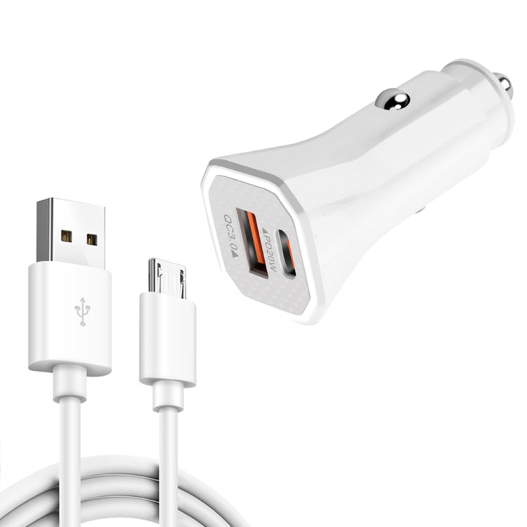 TE-P22 38W PD USB-C / Type-C + QC3. 0 USB Car Charger with 1m USB to Micro USB Data Cable, with Micro USB Cable