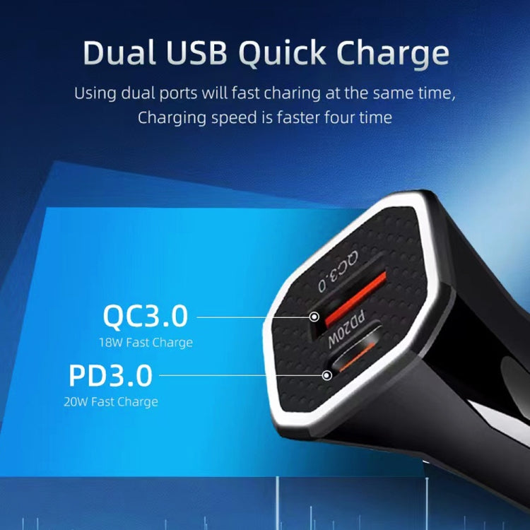 TE-P22 38W PD USB-C / Type-C + QC3. 0 USB Car Charger with 1m USB to Micro USB Data Cable, with Micro USB Cable
