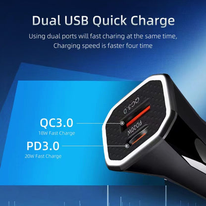 TE-P22 38W PD USB-C / Type-C + QC3. 0 USB Car Charger with 1m USB to Micro USB Data Cable, with Micro USB Cable