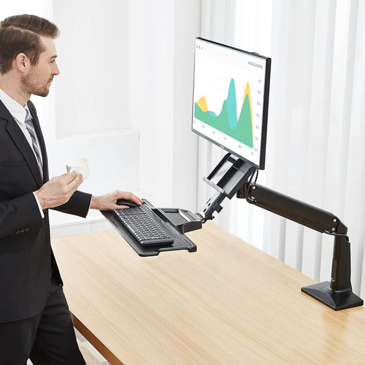 NORTH BAYOU NB35 Ergonomic 19-27 Inch Monitor Holder with Foldable Keyboard Tray Full Motion Sit-Stand Workstation, NB35