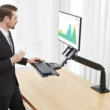 NORTH BAYOU NB35 Ergonomic 19-27 Inch Monitor Holder with Foldable Keyboard Tray Full Motion Sit-Stand Workstation, NB35