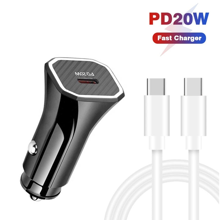 TE-P2 PD20W USB-C / Type-C Car Charger with Type-C to Type-C Data Cable, Type-C to Type-C Data Cable (Black), Type-C to Type-C Data Cable (White)