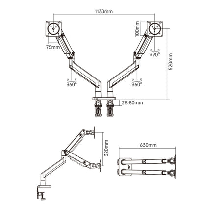 NORTH BAYOU NB G32 Aluminum Alloy Dual Monitor Mount Gas Spring Arm Full Motion Holder for 22- 32 inch LCD LED, G32