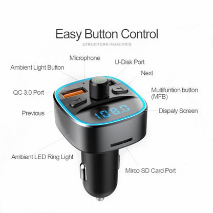T25S Car MP3 Player Multi-function BT5.0 Dual USB Chargers, T25S