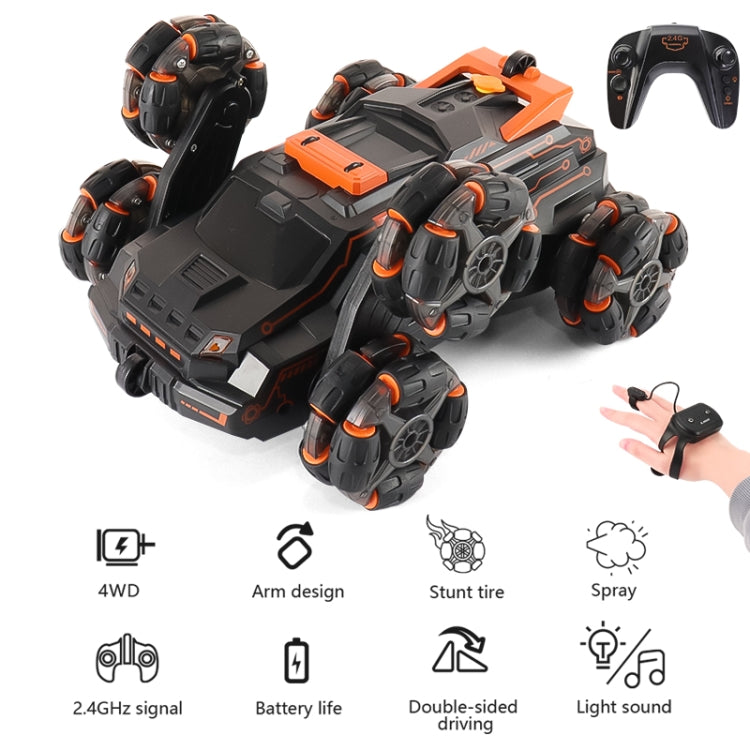 MoFun JC03 2.4G remote control six-wheel stunt car 360 degree swing arm without dead angle drift spray remote control car Dual control, MoFun JC03 (Orange)