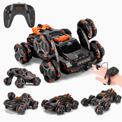 MoFun JC03 2.4G remote control six-wheel stunt car 360 degree swing arm without dead angle drift spray remote control car Dual control, MoFun JC03 (Orange)