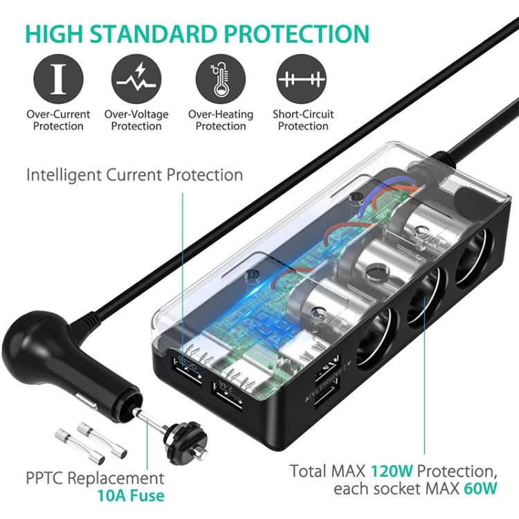 TR30 QC 3.0 Multifunctional 3 Cigarette Lighter  High Power Car Charger, TR30