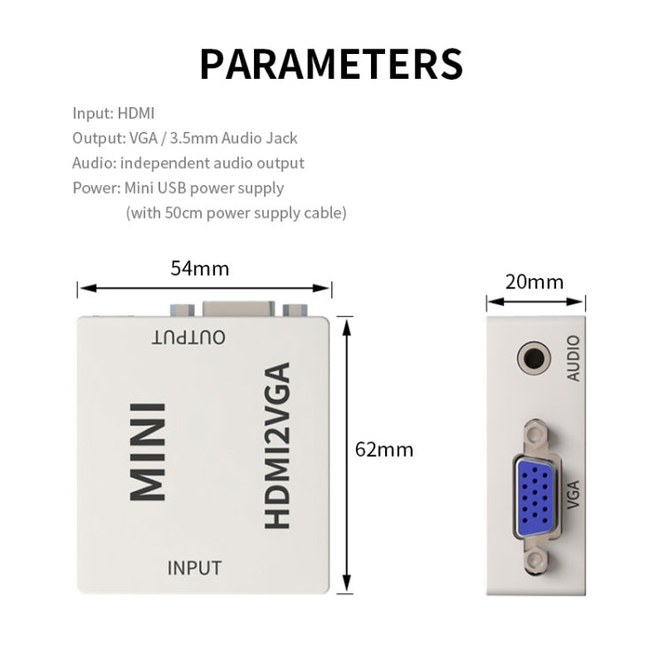 JSM Mini Size HD 1080P HDMI to VGA Audio Video Digital Converter Adapter, HDMI to VGA