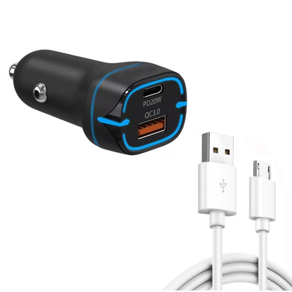 38W PD20W + QC3.0 USB Car Charger with USB to Micro USB Data Cable, Length: 1m, USB to Micro USB Cable (White), USB to Micro USB Cable (Black)
