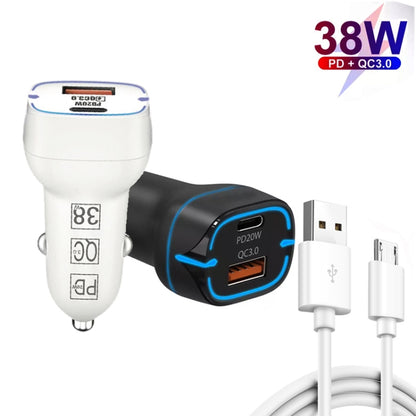 38W PD20W + QC3.0 USB Car Charger with USB to Micro USB Data Cable, Length: 1m, USB to Micro USB Cable (White), USB to Micro USB Cable (Black)