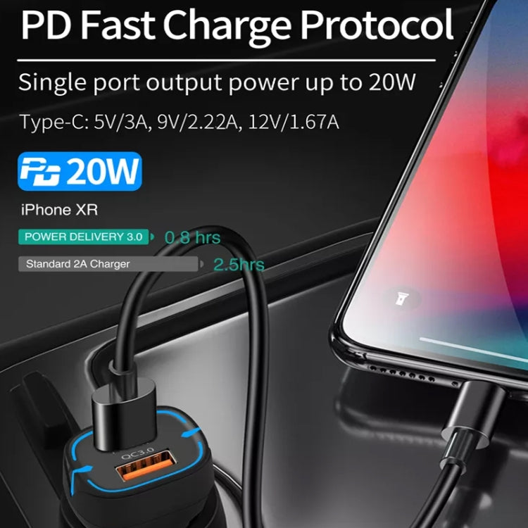 38W PD20W + QC3.0 USB Car Charger with USB to Micro USB Data Cable, Length: 1m, USB to Micro USB Cable (White), USB to Micro USB Cable (Black)