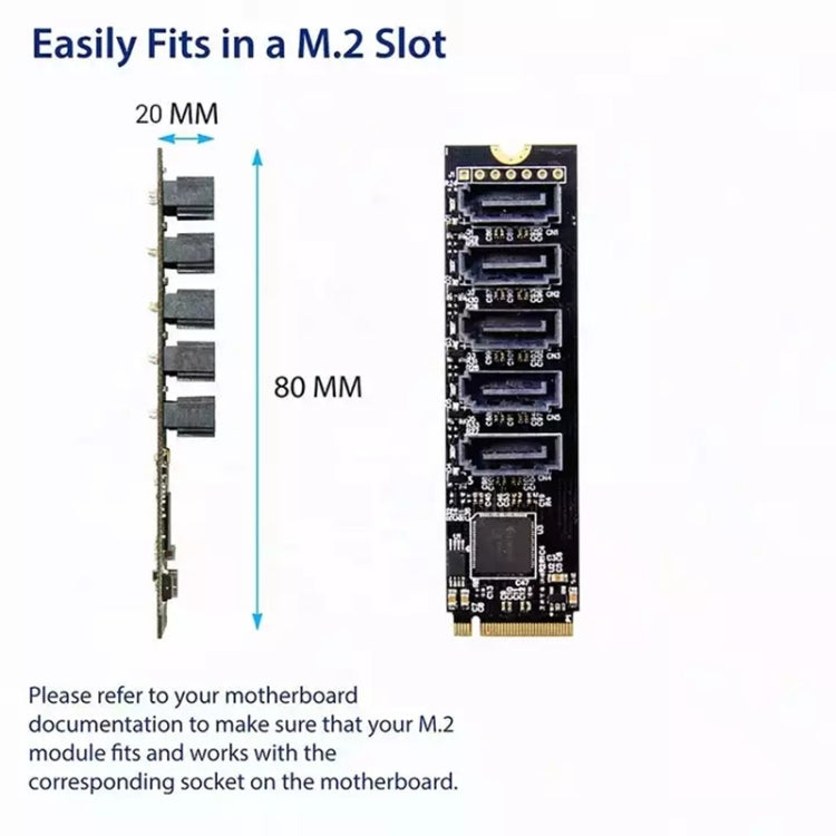 ST532 M.2 NGFF To 5 Ports SATA3.0 Hard Disk Expansion Card Adapter In Stock, 5 Ports