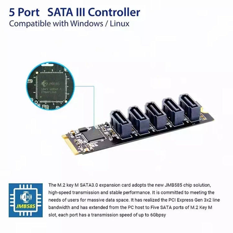 ST532 M.2 NGFF To 5 Ports SATA3.0 Hard Disk Expansion Card Adapter In Stock, 5 Ports