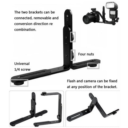 NST-6494 Aluminum Alloy 1/4 inch Hot Shoe Adapter Camera Double L shape Camera Flash Bracket
