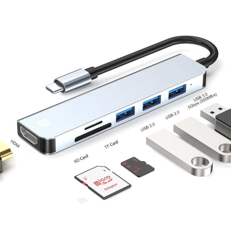 JUNSUNMAY 6 in 1 Type-C to 4K HDMI Docking Station Adapter USB-C Hub SD/TF Card Reader, JSM-HUB004