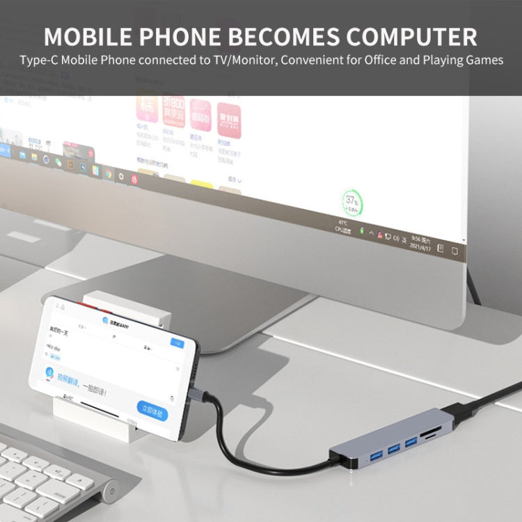 JUNSUNMAY 6 in 1 Type-C to 4K HDMI Docking Station Adapter USB-C Hub SD/TF Card Reader, JSM-HUB004