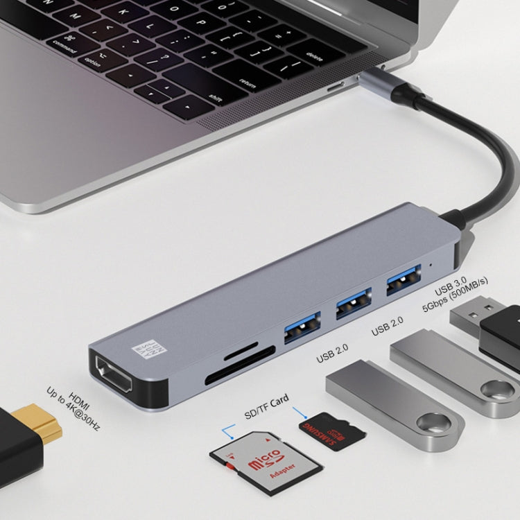 JUNSUNMAY 6 in 1 Type-C to 4K HDMI Docking Station Adapter USB-C Hub SD/TF Card Reader, JSM-HUB004
