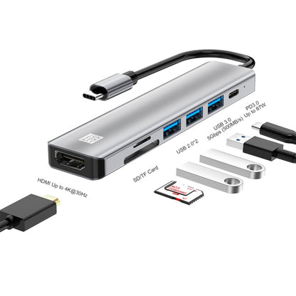 JUNSUNMAY 7 in 1 Type-C to 4K HDMI Docking Station Adapter PD Quick Charge Hub SD/TF Card Reader, JSM-HUB006