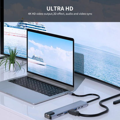 JUNSUNMAY 8 in 1 Type-C to 4K HDMI / Ethernet Docking Station Adapter PD Quick Charge Hub SD/TF Card Reader, JSM-HUB008
