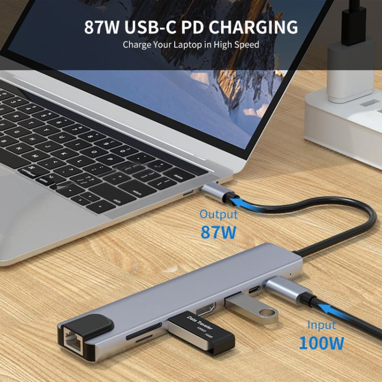 JUNSUNMAY 8 in 1 Type-C to 4K HDMI / Ethernet Docking Station Adapter PD Quick Charge Hub SD/TF Card Reader, JSM-HUB008