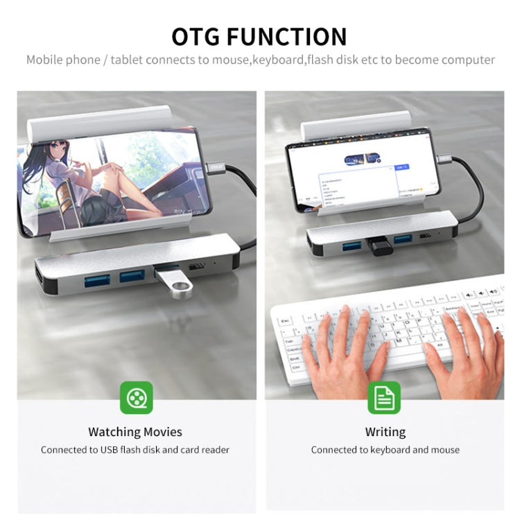 ENKAY Hat-Prince 5 in 1 Type-C Hub 4K HDMI Converter Docking Station USB 3.0 Adapter, USB3.0+HDMI