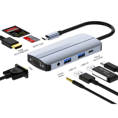 JUNSUNMAY 8 in 1 Type-C to 4K HDMI + VGA Docking Station Adapter PD Quick Charge Hub, JSM-HUB013