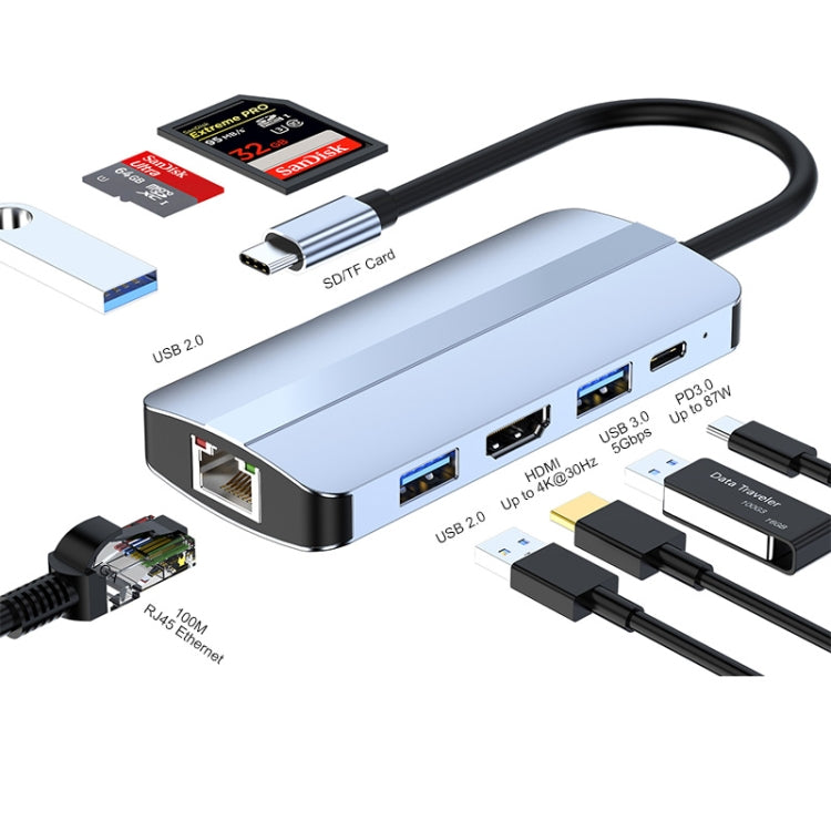 JUNSUNMAY 8 in 1 Type-C to 4K HDMI + RJ45 Ethernet Hub Docking Station Adapter, JSM-HUB014