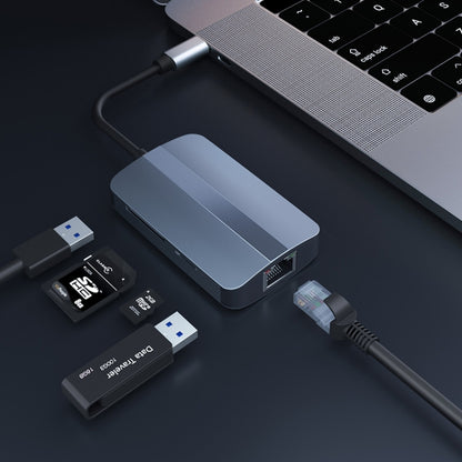 JUNSUNMAY 5 in 1 Type-c to RJ45 Ethernet + SD/TF Card Reader Multifunctional USB-C Hub, JSM-HUB018