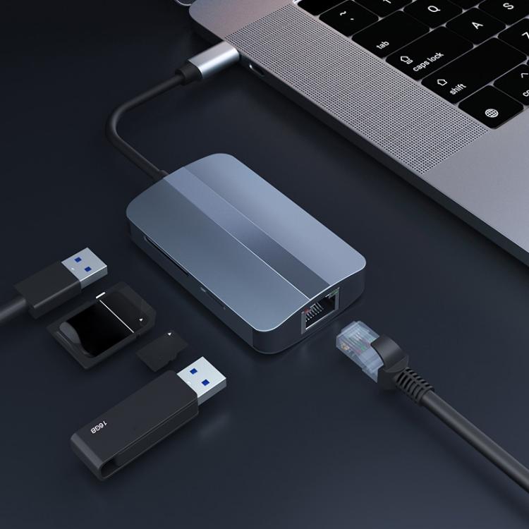 JUNSUNMAY 5 in 1 Type-c to RJ45 Ethernet + SD/TF Card Reader Multifunctional USB-C Hub, JSM-HUB018