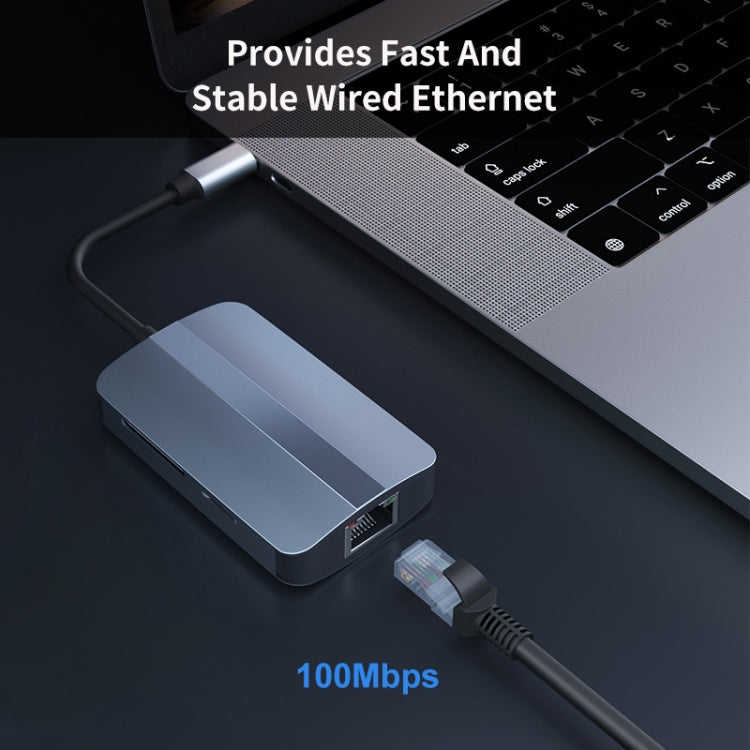 JUNSUNMAY 5 in 1 Type-c to RJ45 Ethernet + SD/TF Card Reader Multifunctional USB-C Hub, JSM-HUB018