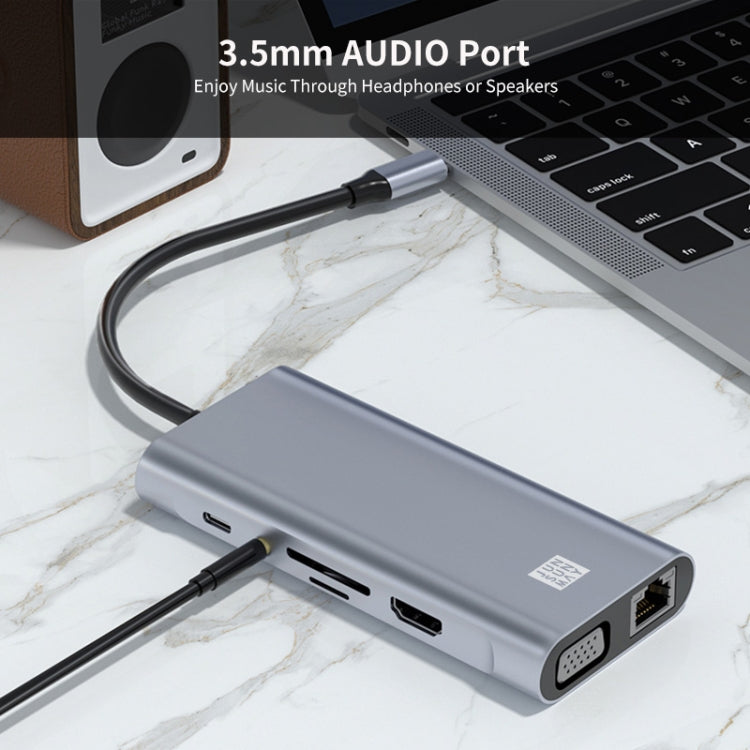 JUNSUNMAY 11 in 1 Type-C to 4K HDMI + VGA +RJ45 Docking Station Adapter PD Quick Charge Hub, JSM-HUB019
