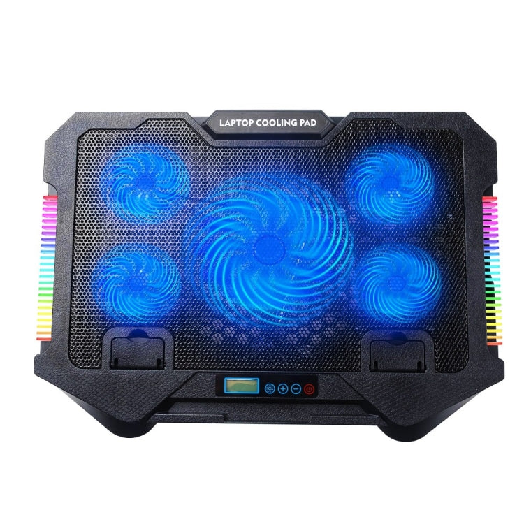 S500 Adjustable Height 5 Quiet Fans RGB Gaming Laptop Cooling Pad with Phone Holder, S500