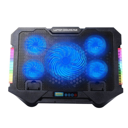S500 Adjustable Height 5 Quiet Fans RGB Gaming Laptop Cooling Pad with Phone Holder, S500