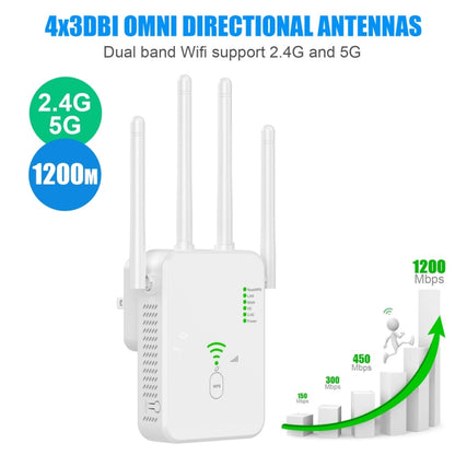 U10 1200Mbps Signal Booster WiFi Extender WiFi Antenna Dual Band 5G Wireless Signal Repeater, US Plug, EU Plug