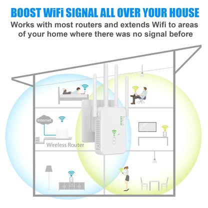 U10 1200Mbps Signal Booster WiFi Extender WiFi Antenna Dual Band 5G Wireless Signal Repeater, US Plug, EU Plug