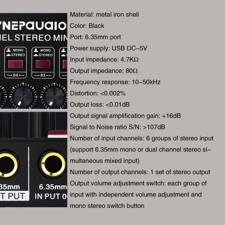 Mini 6-Channel Stereo Audio Mixer Musical Instrument Mixer Electric Wind Electric Guitar Electronic Piano Drums Mixer, B020
